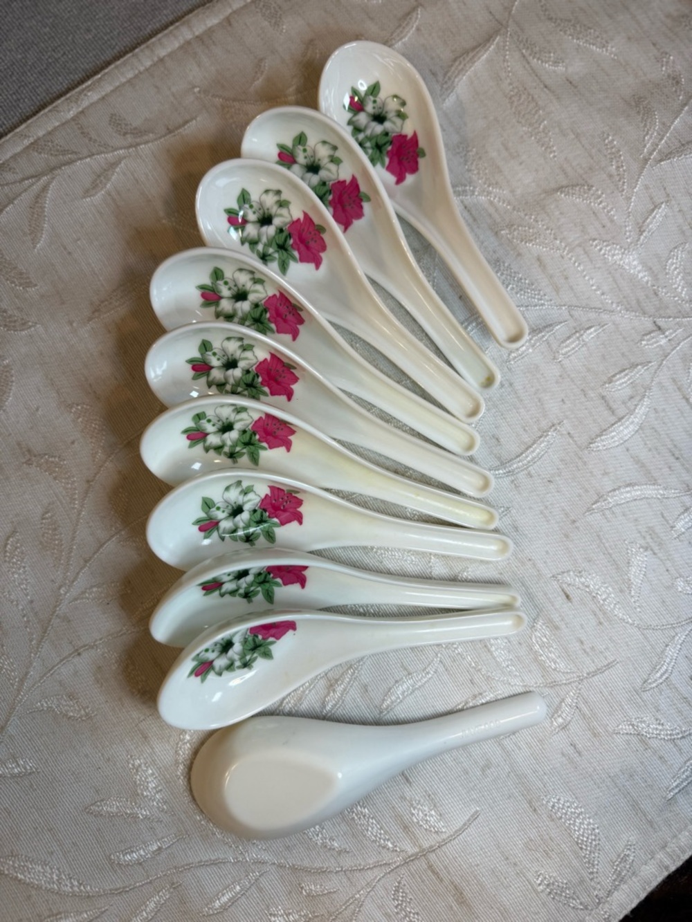 10 pc Vintage Floral Asian Soup Spoons Melamine Plastic Chinese Won Ton‎ JIAYE